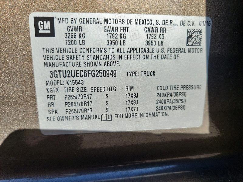 Продажа на аукционе авто 2015 Gmc Sierra, vin: 3GTU2UEC6FG250949, номер лота: 47783486
