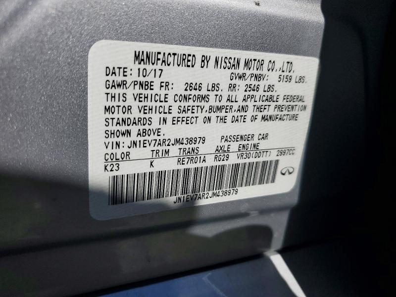 2018 Infiniti Q50 მანქანა იყიდება აუქციონზე, vin: JN1EV7AR2JM438979, აუქციონის ნომერი: 79666515