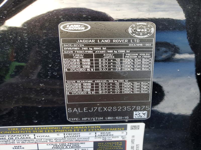2025 Land Rover Defender მანქანა იყიდება აუქციონზე, vin: SALEJ7EX2S2357875, აუქციონის ნომერი: 41956366