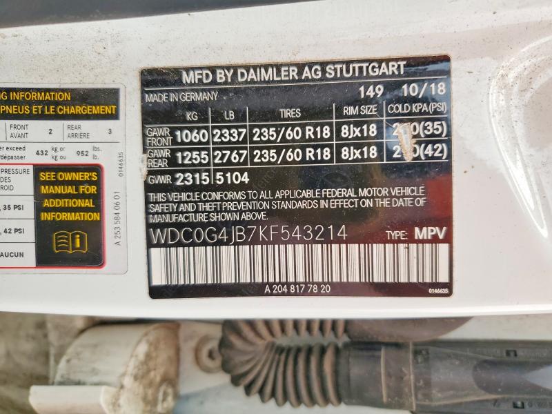 79710055 :رقم المزاد ، WDC0G4JB7KF543214 vin ، 2019 Mercedes-benz Glc مزاد بيع
