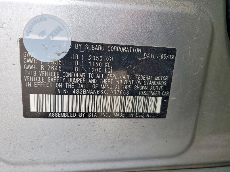 46029326 :رقم المزاد ، 4S3BNAN66K3037603 vin ، 2019 Subaru Legacy مزاد بيع