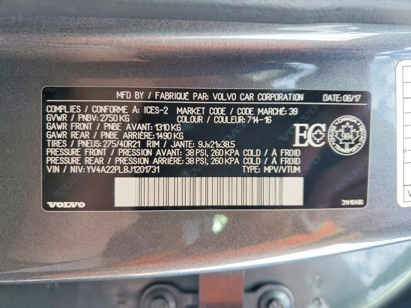 2018 Volvo Xc90 მანქანა იყიდება აუქციონზე, vin: YV4A22PL8J1201731, აუქციონის ნომერი: 46407206