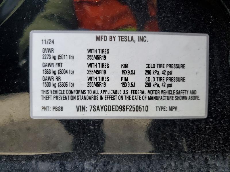 Aukcja sprzedaży 2025 Tesla Model Y, vin: 7SAYGDED9SF250510, numer aukcji: 48139886