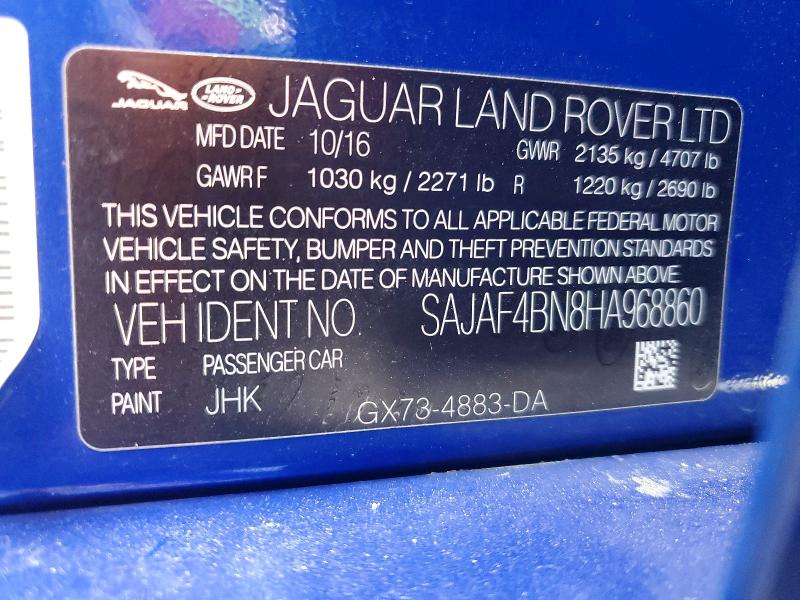45729976 :رقم المزاد ، SAJAF4BN8HA968860 vin ، 2017 Jaguar Xe مزاد بيع