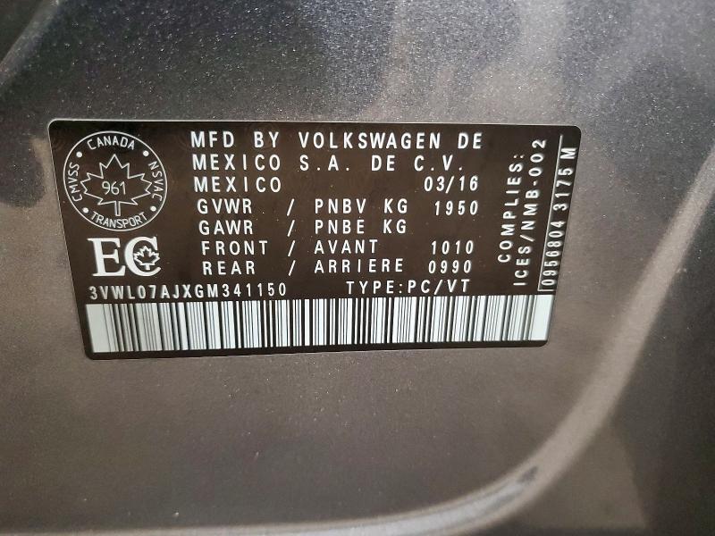 2016 Volkswagen Jetta მანქანა იყიდება აუქციონზე, vin: 3VWL07AJXGM341150, აუქციონის ნომერი: 47798336
