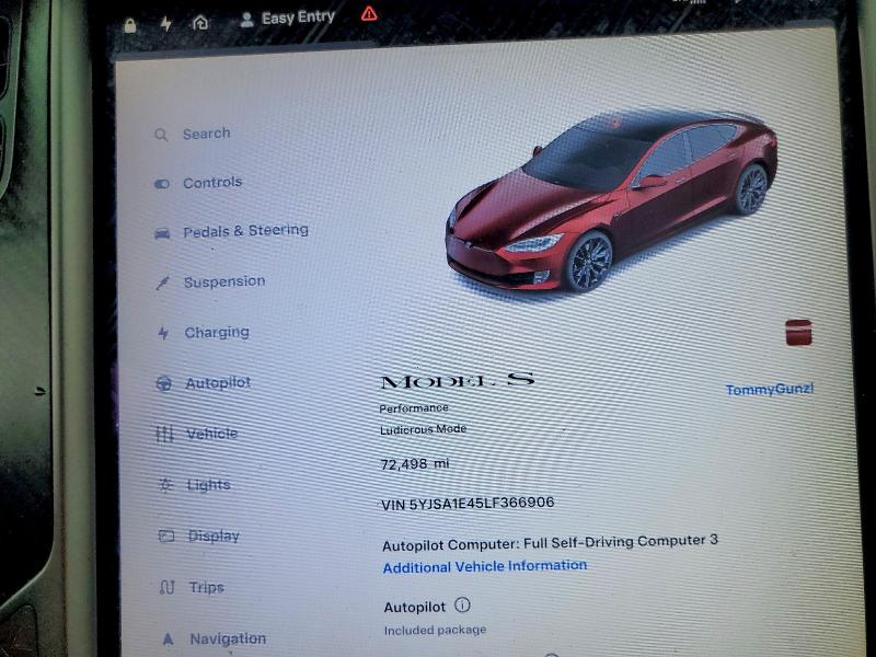 45830596 :رقم المزاد ، 5YJSA1E45LF366906 vin ، 2020 Tesla Model S مزاد بيع