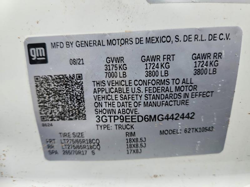 Продажа на аукционе авто 2021 Gmc Sierra, vin: 3GTP9EED6MG442442, номер лота: 48013926