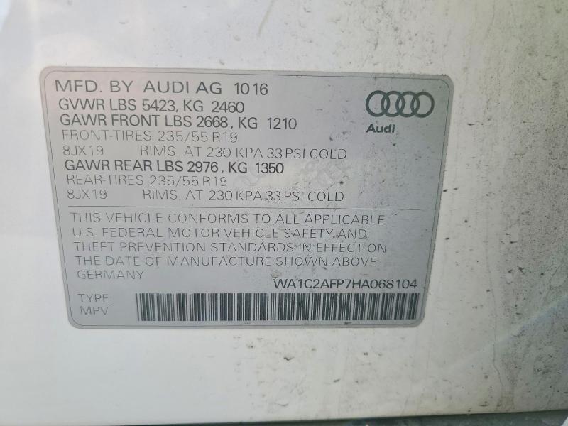 Aukcja sprzedaży 2017 Audi Q5, vin: WA1C2AFP7HA068104, numer aukcji: 46087676