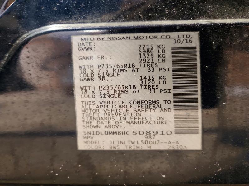 78927335 :رقم المزاد ، 5N1DL0MM8HC508910 vin ، 2017 Infiniti Qx60 مزاد بيع