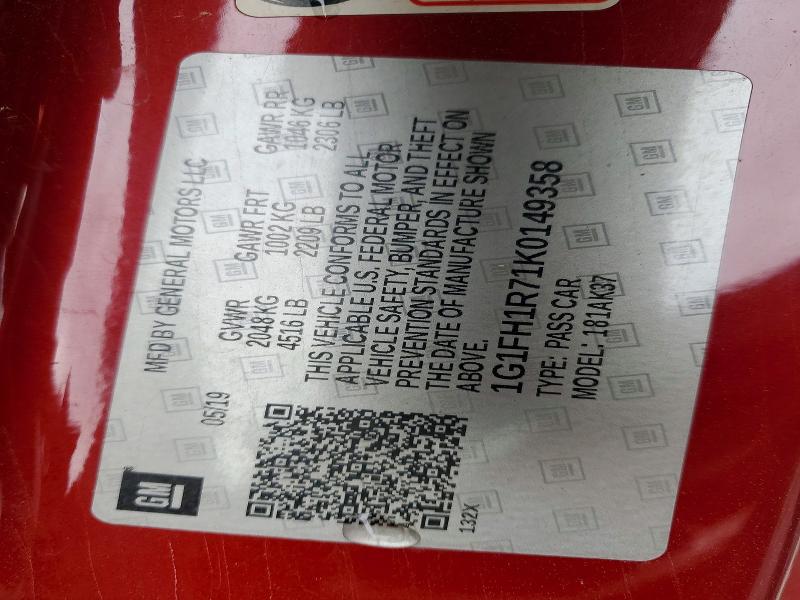 Продаж на аукціоні авто 2019 Chevrolet Camaro, vin: 1G1FH1R71K0149358, номер лоту: 41827036