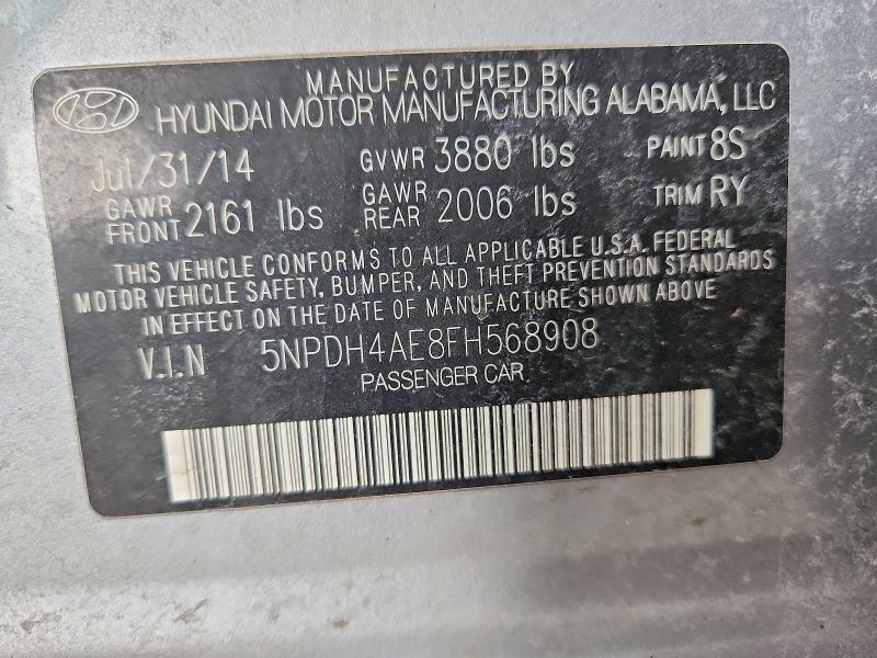 Aukcja sprzedaży 2015 Hyundai Elantra, vin: 5NPDH4AE8FH568908, numer aukcji: 46695776