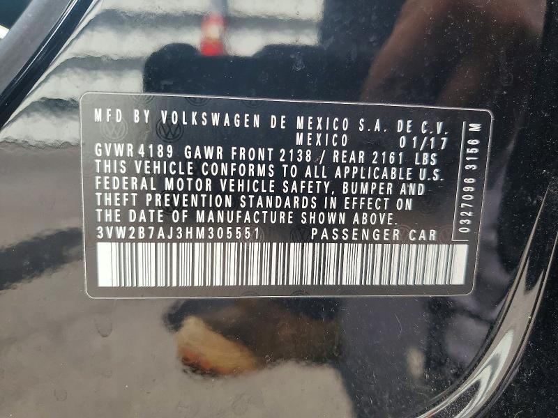 Продаж на аукціоні авто 2017 Volkswagen Jetta, vin: 3VW2B7AJ3HM305551, номер лоту: 47881716