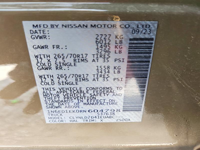 2024 Nissan Frontier მანქანა იყიდება აუქციონზე, vin: 1N6ED1EK0RN604798, აუქციონის ნომერი: 48131066