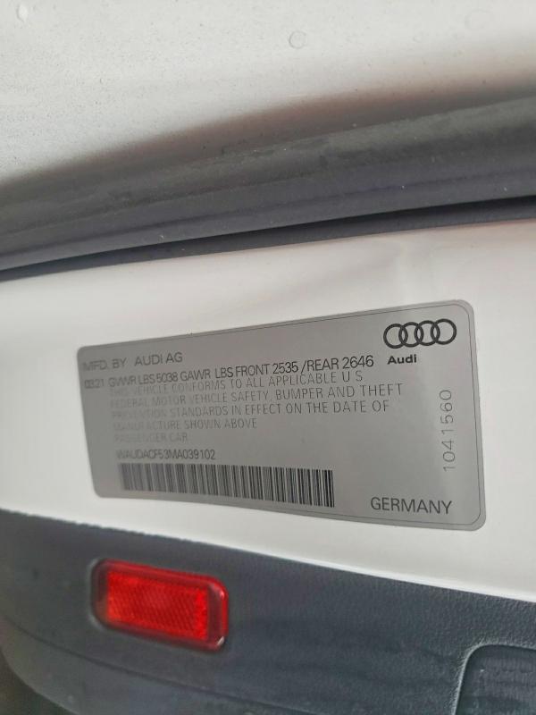2021 Audi A5 მანქანა იყიდება აუქციონზე, vin: WAUDACF53MA039102, აუქციონის ნომერი: 79627505