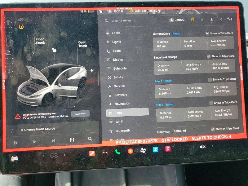 2025 Tesla Model 3 მანქანა იყიდება აუქციონზე, vin: 5YJ3E1EA0SF070575, აუქციონის ნომერი: 47951886