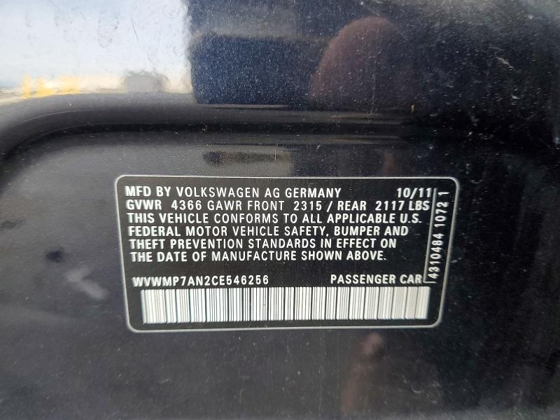 2012 Volkswagen Cc მანქანა იყიდება აუქციონზე, vin: WVWMP7AN2CE546256, აუქციონის ნომერი: 46626006