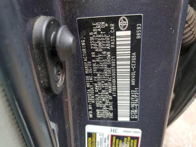 46496106 :رقم المزاد ، 4T1BB46K49U078821 vin ، 2009 Toyota Camry Hybrid مزاد بيع