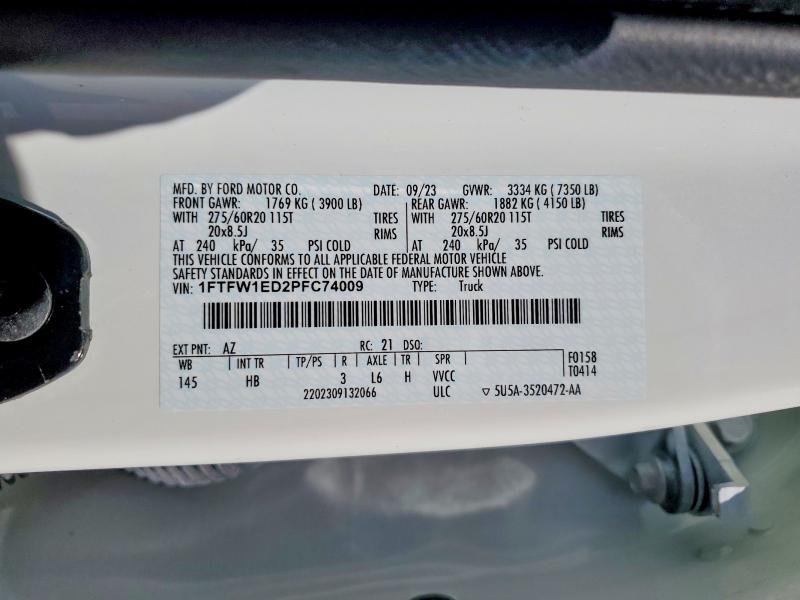 Aukcja sprzedaży 2023 Ford F150, vin: 1FTFW1ED2PFC74009, numer aukcji: 77799995