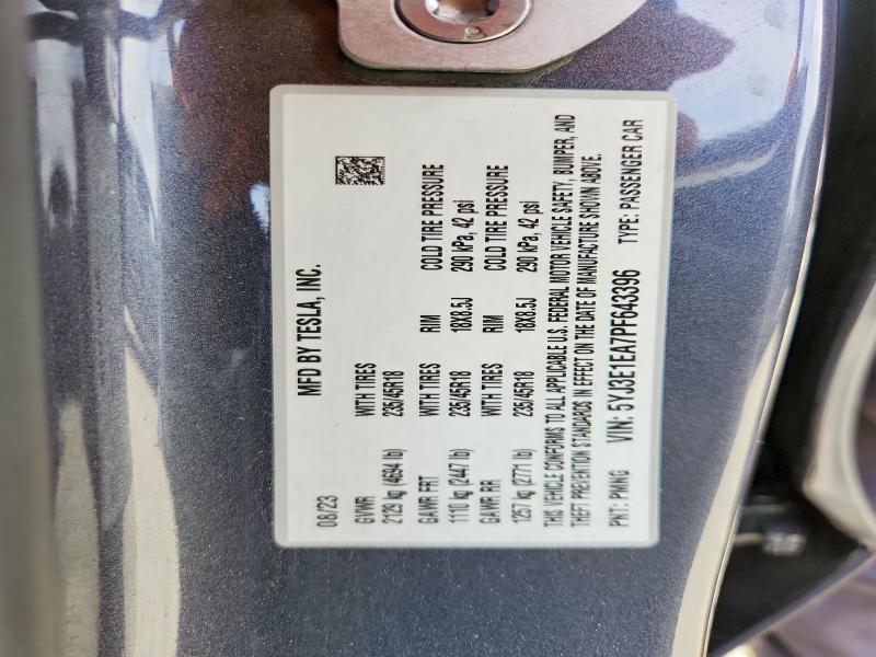 79379875 :رقم المزاد ، 5YJ3E1EA7PF643396 vin ، 2023 Tesla Model 3 مزاد بيع