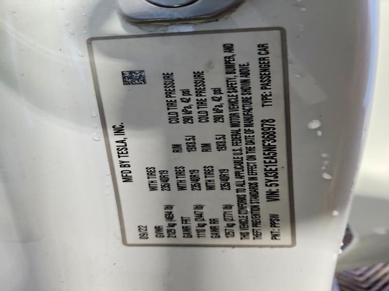 Aukcja sprzedaży 2022 Tesla Model 3, vin: 5YJ3E1EA5NF368978, numer aukcji: 47229726