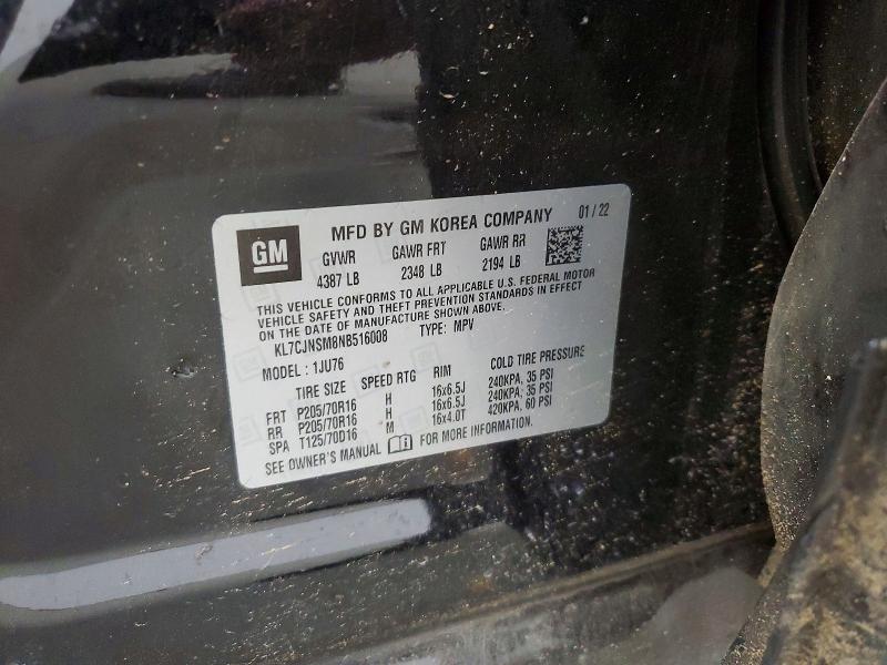51613396 :رقم المزاد ، KL7CJNSM8NB516008 vin ، 2022 Chevrolet Trax مزاد بيع