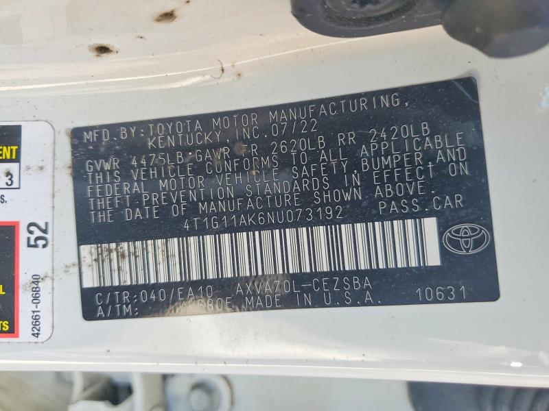 41669926 :رقم المزاد ، 4T1G11AK6NU073192 vin ، 2022 Toyota Camry مزاد بيع