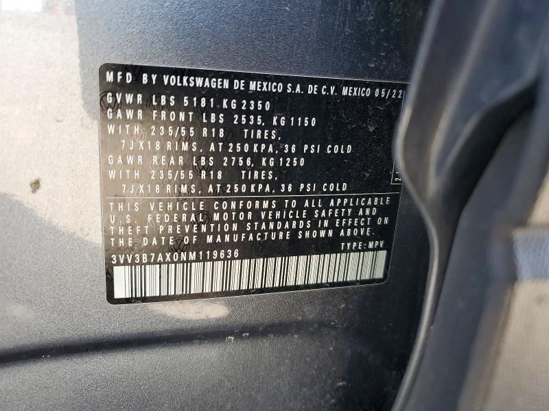 79919345 :رقم المزاد ، 3VV3B7AX0NM119636 vin ، 2022 Volkswagen Tiguan مزاد بيع