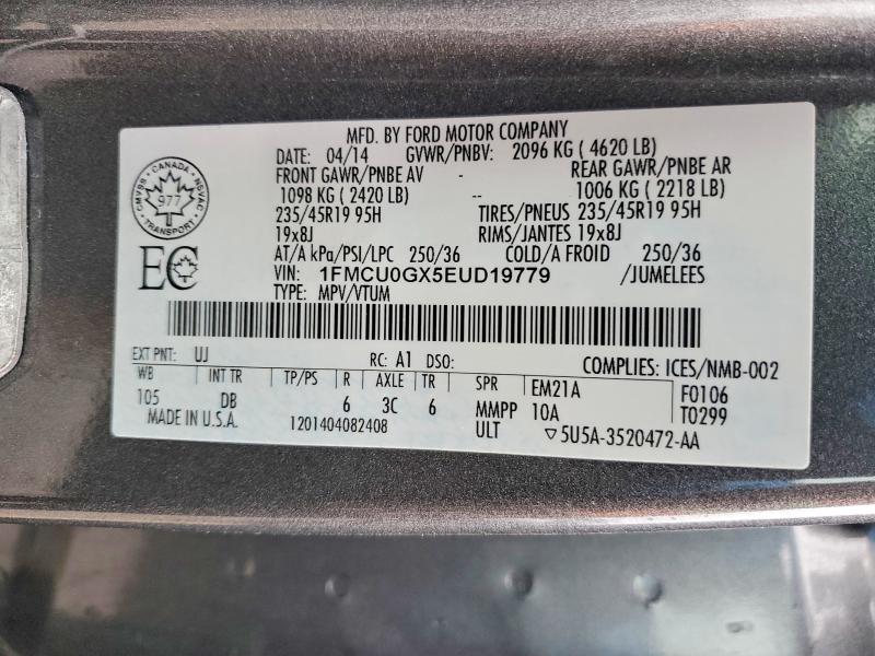 2014 Ford Escape მანქანა იყიდება აუქციონზე, vin: 1FMCU0GX5EUD19779, აუქციონის ნომერი: 79575685