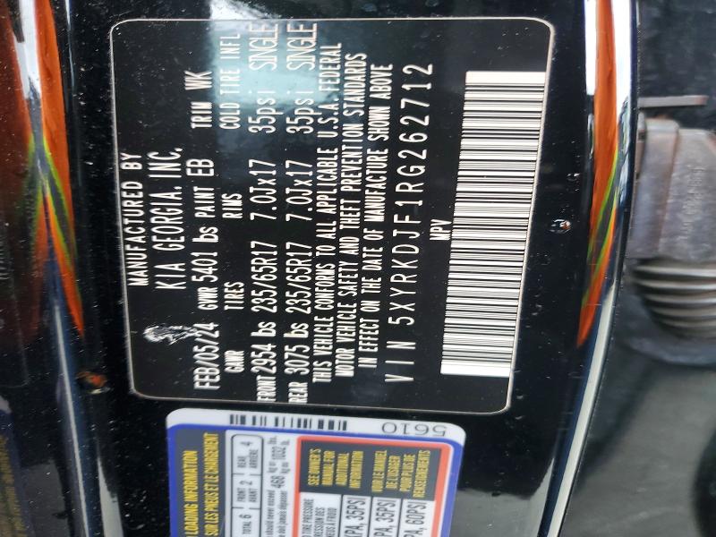 46382966 :رقم المزاد ، 5XYRKDJF1RG262712 vin ، 2024 Kia Sorento مزاد بيع