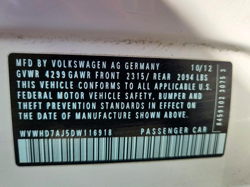 Продаж на аукціоні авто 2013 Volkswagen Gti, vin: WVWHD7AJ5DW116918, номер лоту: 45796786