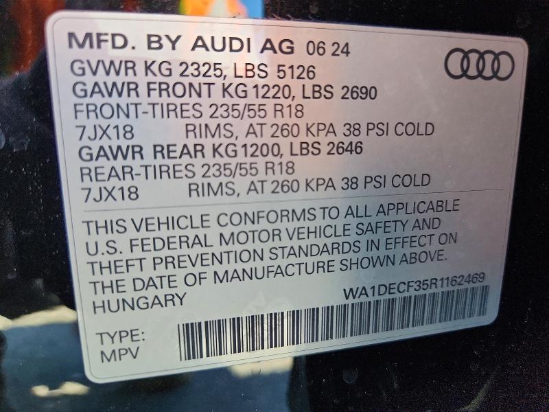 46529886 :رقم المزاد ، WA1DECF35R1162469 vin ، 2024 Audi Q3 مزاد بيع