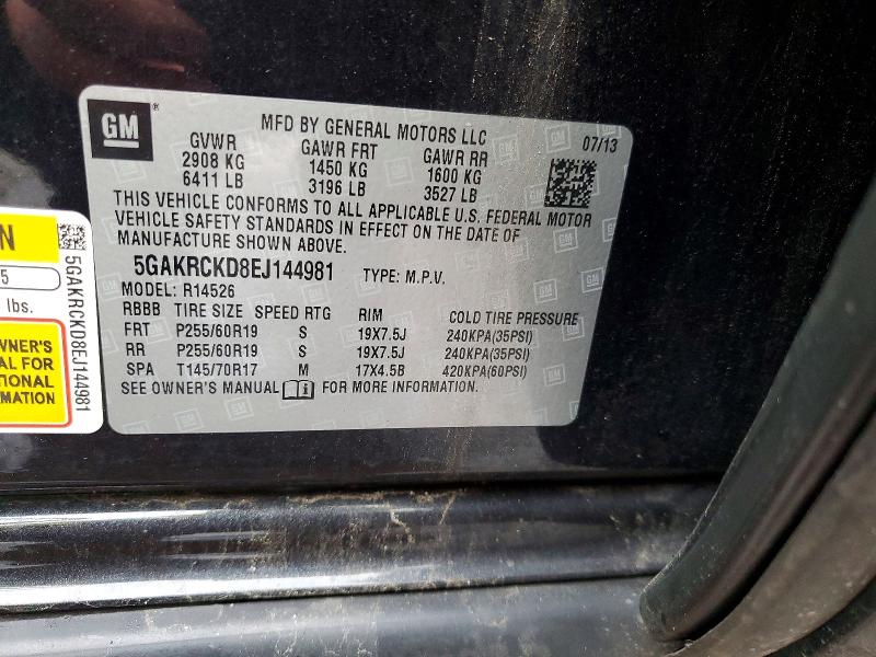46717426 :رقم المزاد ، 5GAKRCKD8EJ144981 vin ، 2014 Buick Enclave مزاد بيع