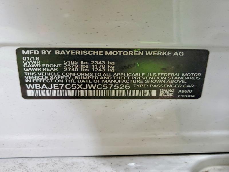73093865 :رقم المزاد ، WBAJE7C5XJWC57526 vin ، 2018 Bmw 540 مزاد بيع