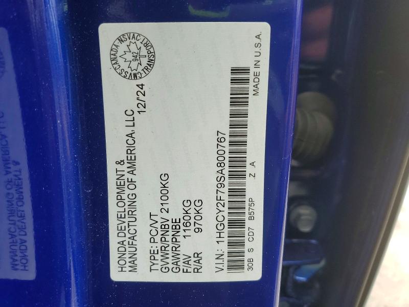 Aukcja sprzedaży 2025 Honda Accord, vin: 1HGCY2F79SA800767, numer aukcji: 78414365