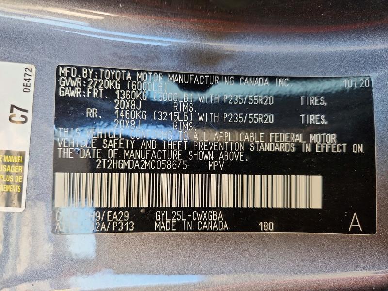 Aukcja sprzedaży 2021 Lexus Rx 450h, vin: 2T2HGMDA2MC058675, numer aukcji: 42020936