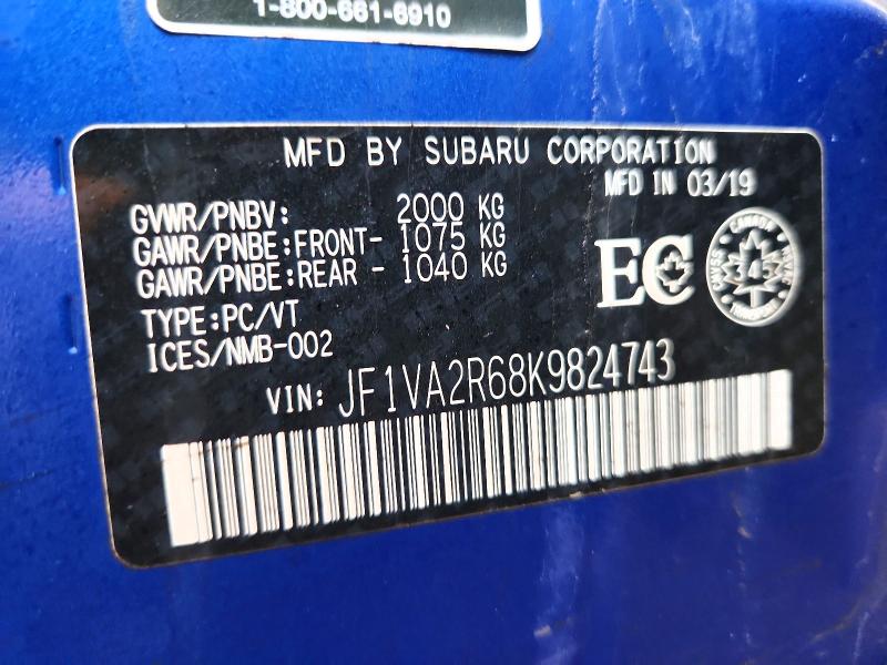 Aukcja sprzedaży 2019 Subaru Wrx, vin: JF1VA2R68K9824743, numer aukcji: 47770946