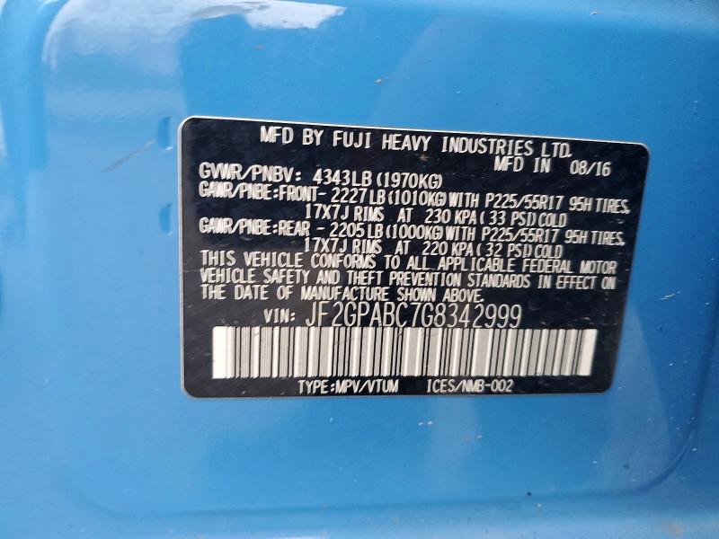 48300786 :رقم المزاد ، JF2GPABC7G8342999 vin ، 2016 Subaru Crosstrek مزاد بيع