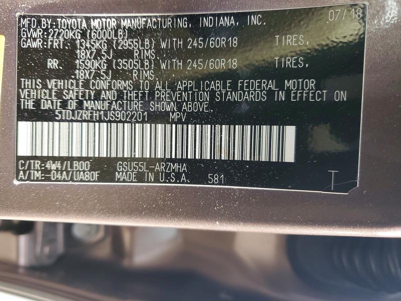 Продажа на аукционе авто 2018 Toyota Highlander, vin: 5TDJZRFH1JS902201, номер лота: 78231915
