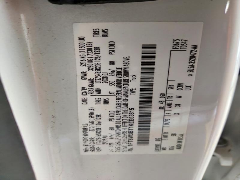 46590076 :رقم المزاد ، 1FT8W3BT1KEE63815 vin ، 2019 Ford F350 مزاد بيع