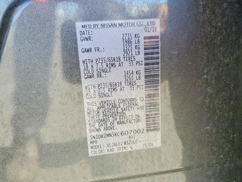 Aukcja sprzedaży 2019 Nissan Pathfinder, vin: 5N1DR2MN5KC607002, numer aukcji: 46993266