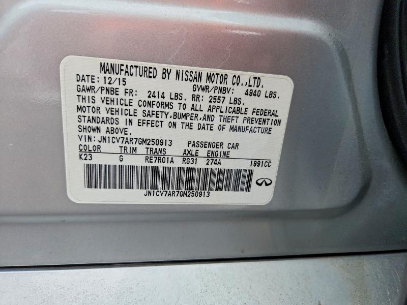 Aukcja sprzedaży 2016 Infiniti Q50, vin: JN1CV7AR7GM250913, numer aukcji: 79814165