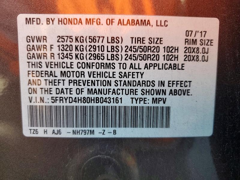 79679145 :رقم المزاد ، 5FRYD4H80HB043161 vin ، 2017 Acura Mdx مزاد بيع