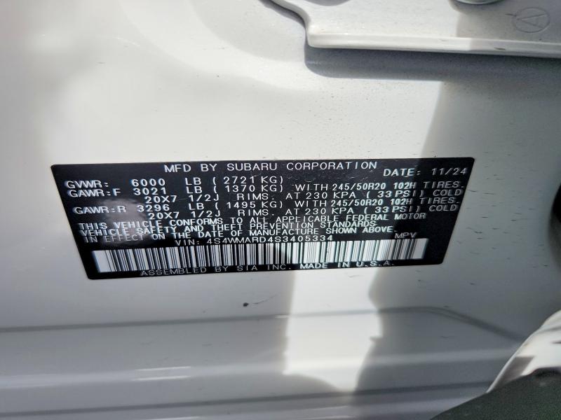 2025 Subaru Ascent მანქანა იყიდება აუქციონზე, vin: 4S4WMARD4S3405334, აუქციონის ნომერი: 47249106