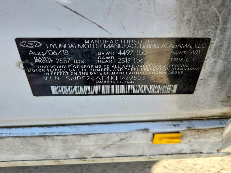 Aukcja sprzedaży 2019 Hyundai Sonata, vin: 5NPE24AF4KH729523, numer aukcji: 45477186