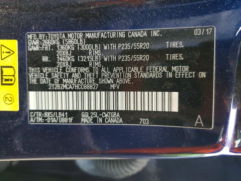 47965106 :رقم المزاد ، 2T2BZMCA7HC088827 vin ، 2017 Lexus Rx 350 مزاد بيع