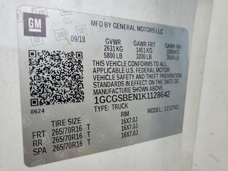 41596476 :رقم المزاد ، 1GCGSBEN1K1128642 vin ، 2019 Chevrolet Colorado مزاد بيع