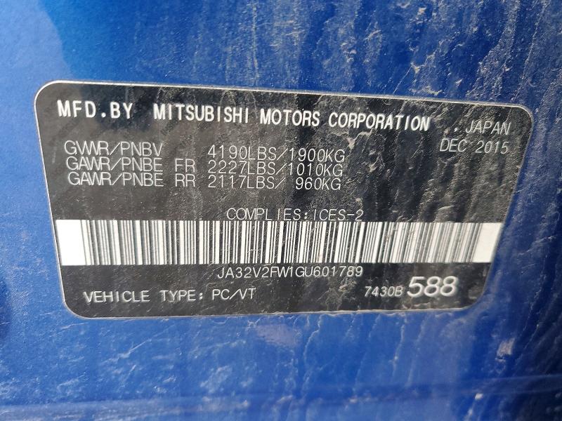 Aukcja sprzedaży 2016 Mitsubishi Lancer, vin: JA32V2FW1GU601789, numer aukcji: 77750695