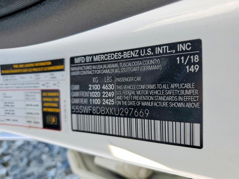 45732106 :رقم المزاد ، 55SWF8DBXKU297669 vin ، 2019 Mercedes-benz C مزاد بيع
