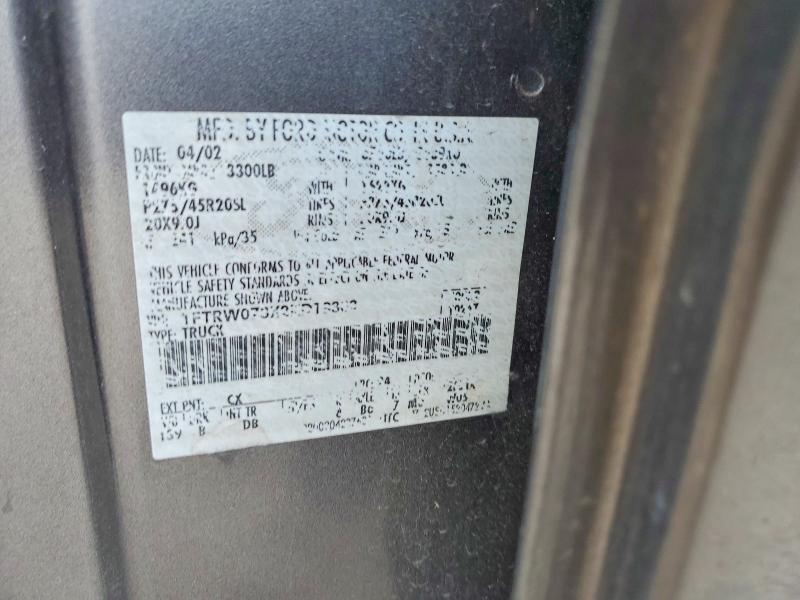 2002 Ford F150 მანქანა იყიდება აუქციონზე, vin: 1FTRW073X2KD18303, აუქციონის ნომერი: 47357446