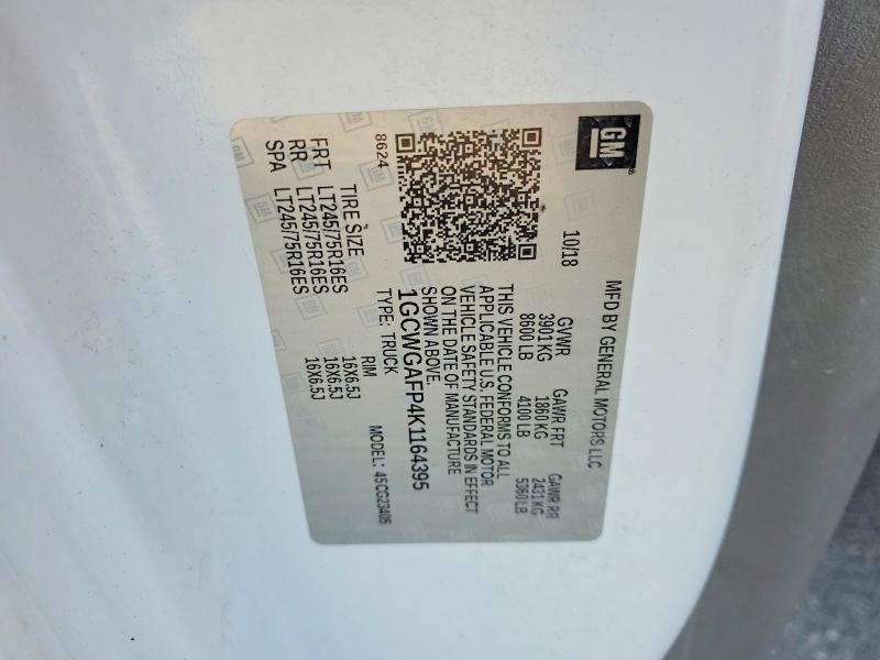 47143856 :رقم المزاد ، 1GCWGAFP4K1164395 vin ، 2019 Chev Express G2500 مزاد بيع